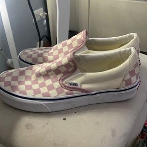 Pink checkered slip on vans